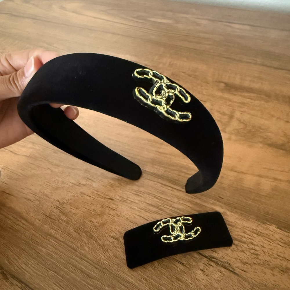 **SOLD** Black Headband and Hair Clip Set